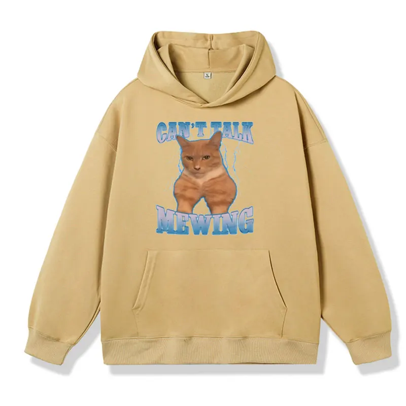 Can't Talk Mewing Funny Cat Graphic Hoodie Male Fall/winter Fashion Oversized Sweatshirts Men Women Vintage Harajuku Pullover