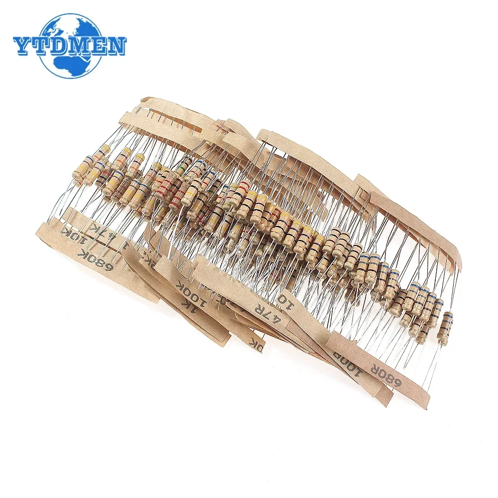 200pcs/lot 1W Carbon Film Resistor 5% 10 Ohm ~1M 20values*10pcs Resistance 6.8K 10K 22K 47K 68K 100K 470K 1M Ohm