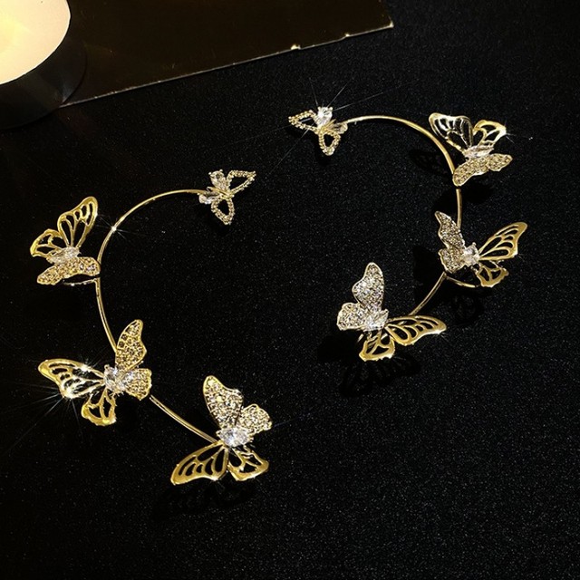 Hollow Butterfly Earrings Fashion Exquisite Single Ear Hook Women Girls Metal Rhinestones Ear Cuff Crystal Jewelry Gift
