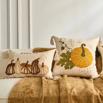 Embroidered Fall Pillow Cover 1