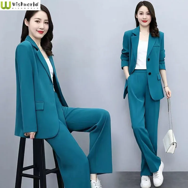 2023 New Spring and Autumn Korean Fashion Casual Suit Business Wear Wide Leg Pants Elegant Women's Two-piece Set