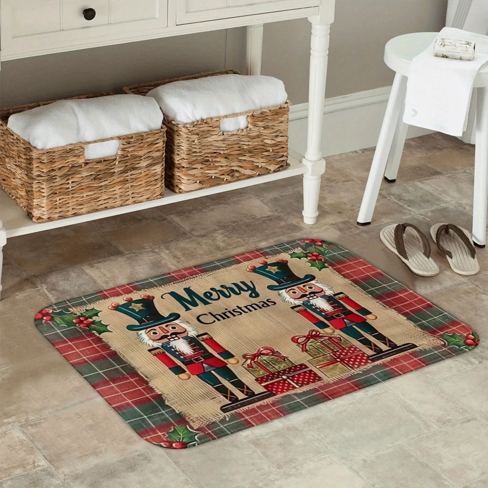 Lot De 2 Paillassons De Noël, Tapis De Noël, Tapis De Porte, Tapis De