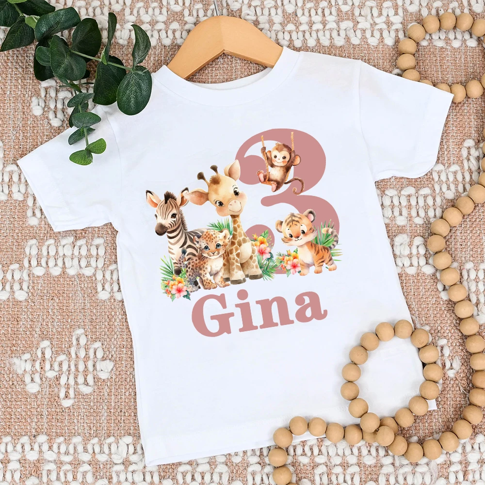 Girls T-shirt 1-9 Year Personalized Birthday Wild Jungle Theme Party girls tee shirt,girls t shirt,t shirt,kids t shirt