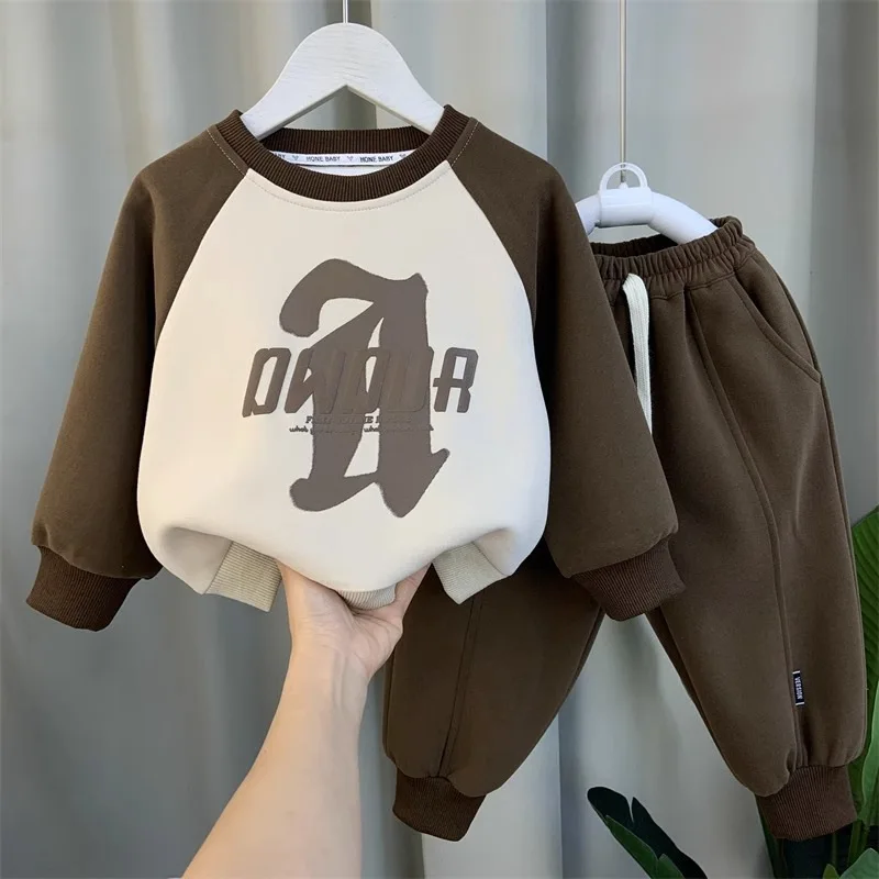 

Winter Boys Long Sleeved Color Block Sweater Harlan Pants Autumn Sports Two Piece Outfits Children's Sports Set for 2-10Y