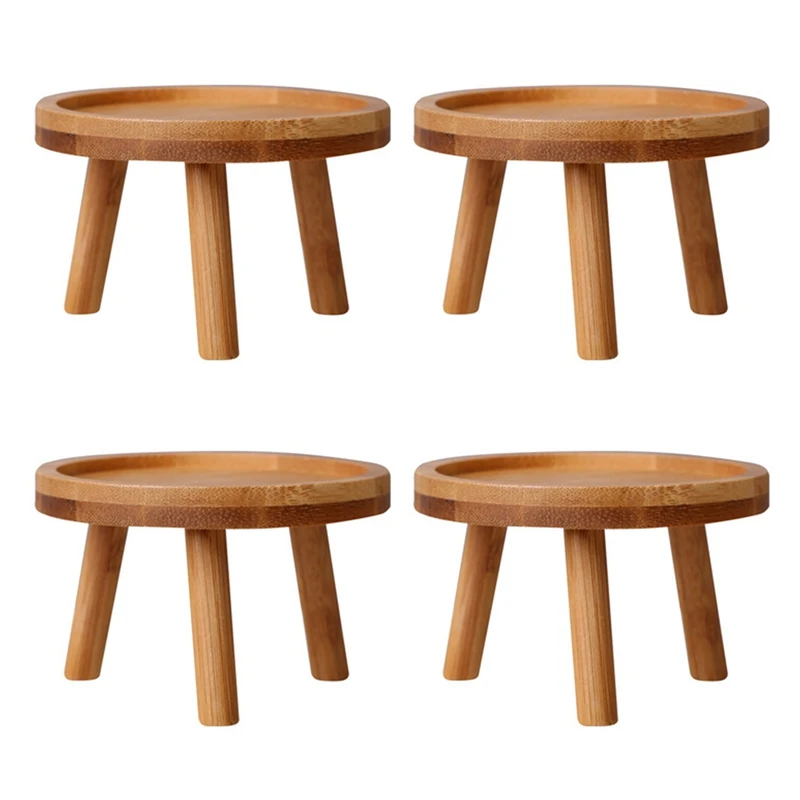 

4X Wooden Plant Stand Flower Pot Base Holder Stool High Stool Balcony Succulent Round Flower Shelf For Indoor Outdoor
