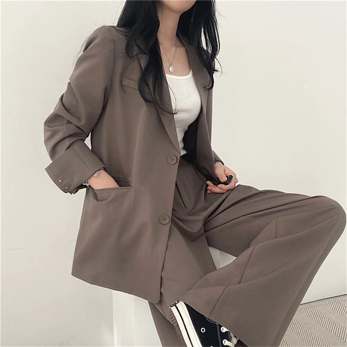 2026 Spring New Women's Clothing Suit Jacket Casual Pants Set Wide Leg Suit Pants Elegant Office Lady Business Suit Set Blazers