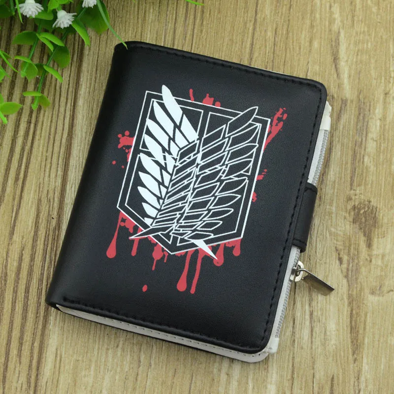 

Anime Attack on Titan Survey Corps Wings of Liberty Short Coin Purse Black Synthetic Leather Wallet Card Holder Purse