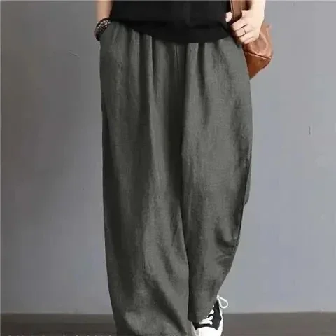 대형 7xl 캐주얼 코튼 린넨 블루머 바지 여성 헐렁한 빈티지 하렘 바지 엄마의 새로운 패션 하이 웨스트 여름 스웨트 팬