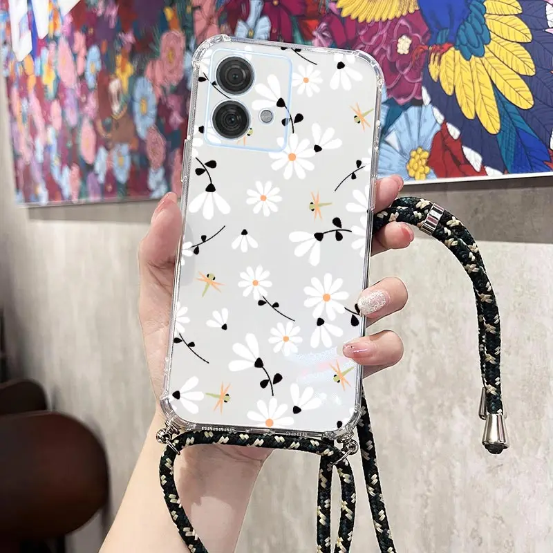 Fresh Flower Transparent Crossbody Lanyard Phone Case Cover