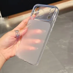 Ultra Slim Frosted Translucent Matte Phone Case - Soft TPU Shockproof Color Block Creative Cover - iPhone 15 (Transparent)