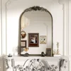 LUVODI Arched Antique Brass Wall Mirror Metal Frame Adorned with Resin Rose Pattern for Entryway,Fireplace,Living Room 1