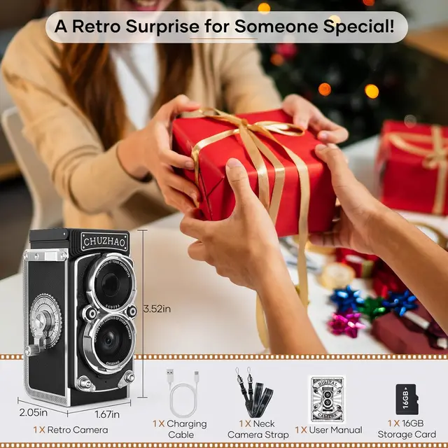CHUZHAO Mini 1.54in Retro Digital Camera Portable Vintage Camera with 16GB 12MP Photos Autofocus 1080P FHD Video 1000mAh Battery 2