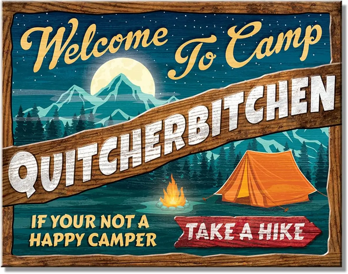 

Welcome To Camp If You R Not A Happy Camper Tin Sign Take A Hike Vintage Metal Wall Decor 12x16inch Posters Room Decoration