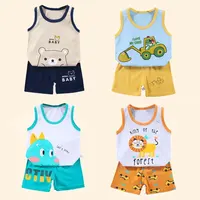 2PCS Children Clothing Vest Suit Children's Sets Summer Cotton T-Shirts Shorts Boys Girls Sleeveless Kids Clothes for baby 3