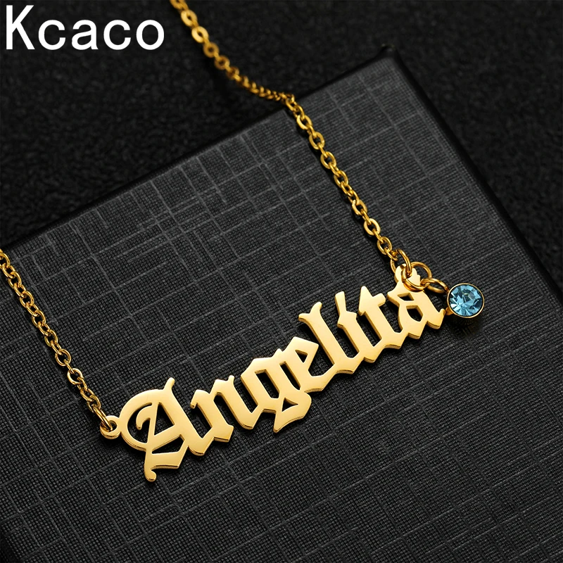 Personalisierte Edelstahl-Namenskette mit Geburtstagsstein für Männer und Frauen, personalisierte Buchstaben, Halsband, Schmuck, Dropshipping – Detail 6