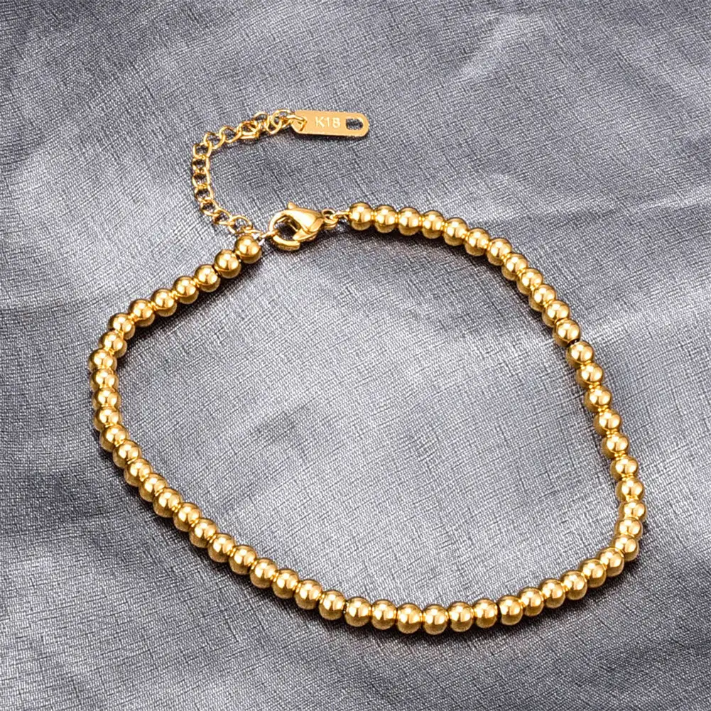 Gold Plated Non-Tarnish Lucky Ball Bracelet Titanium Steel Fashion Beaded Elastic Rope Women Elegant Jewelry Accessories 1