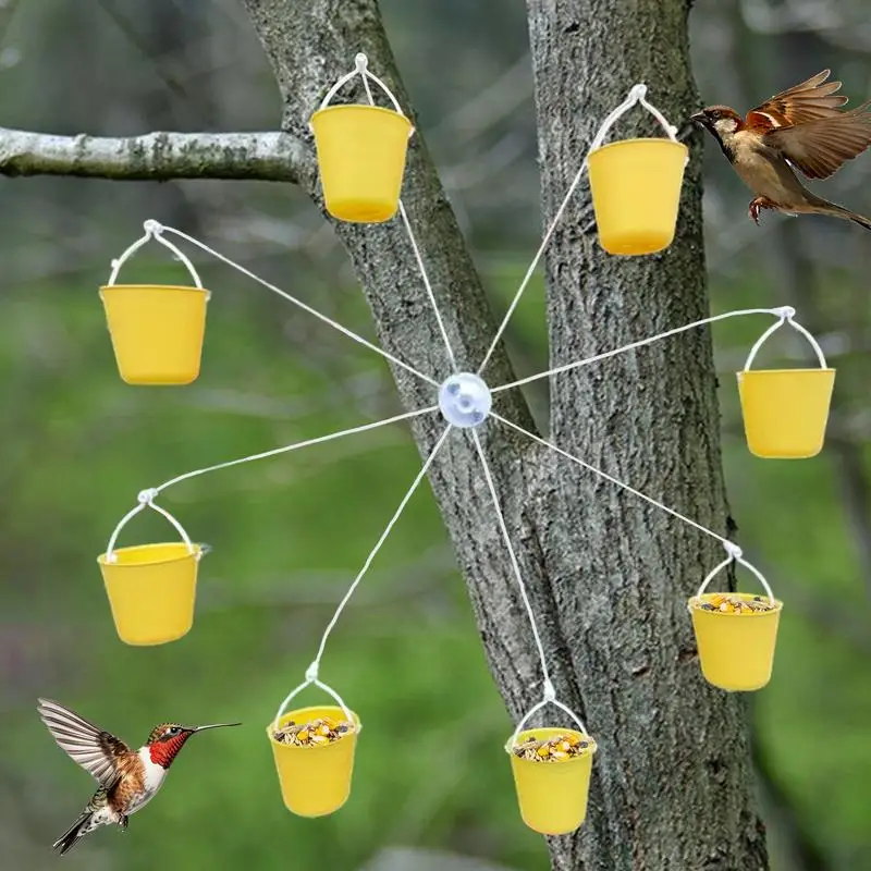 8 Ferris Wheel Bird Feeder Rotatable Ferris Wheel Feeder With Perch Feeding Buckets Indoor Birds Feeder For Sparrows Yellow