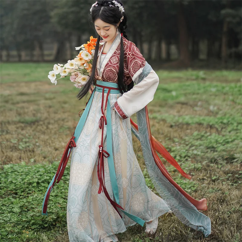 Chinese Vintage Clothing Women Folk Dance Cospaly Ancient Princess Hanfu Suits Daily six-piece Set Tang Traditional Costume