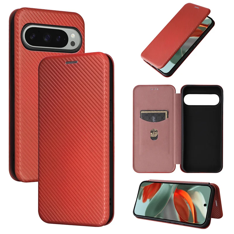 For Google Pixel 10 Pro XL 5G Card Slot Carbon Fibre Magnetic Skin Leather Cover For Google Pixel10 Pro XL Shockproof Phone Case