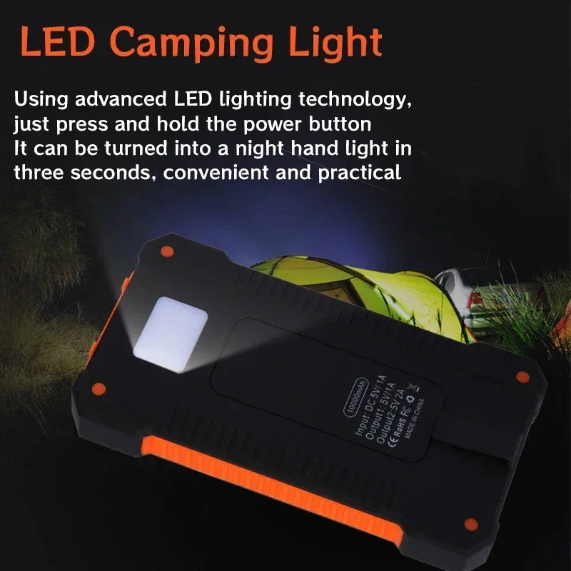 New 200000mAh Large Capacity Solar Power Bank Portable With Compass External Battery Outdoor Camping Powerbank Free shipping