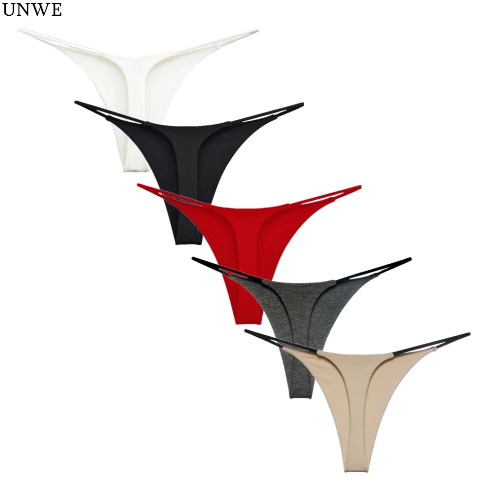 Unwe Thin Strappy Women Thongs And G Strings Plus Size Low Rise Female Tanga Cotton Bikini 