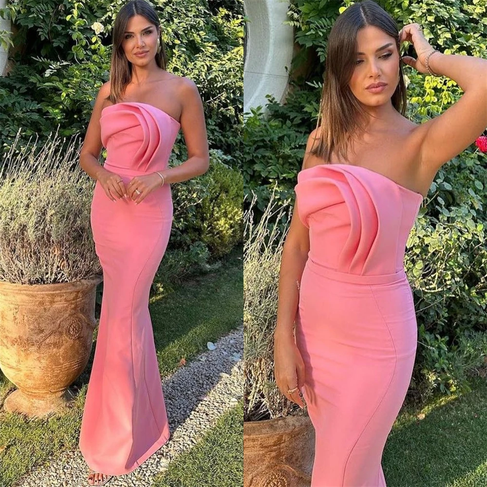 Evening Jersey Ruched Christmas Mermaid Strapless Bespoke Occasion Gown Long Dresses  Sexy Casual