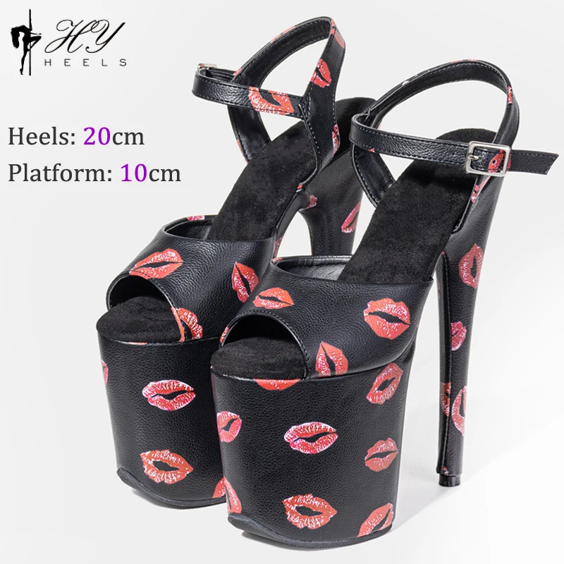 New 20CM/8inches Red Lip Print Upper Sexy Exotic High Heel Platform Party Sandals Pole Dance Shoes Model Shows Sandals