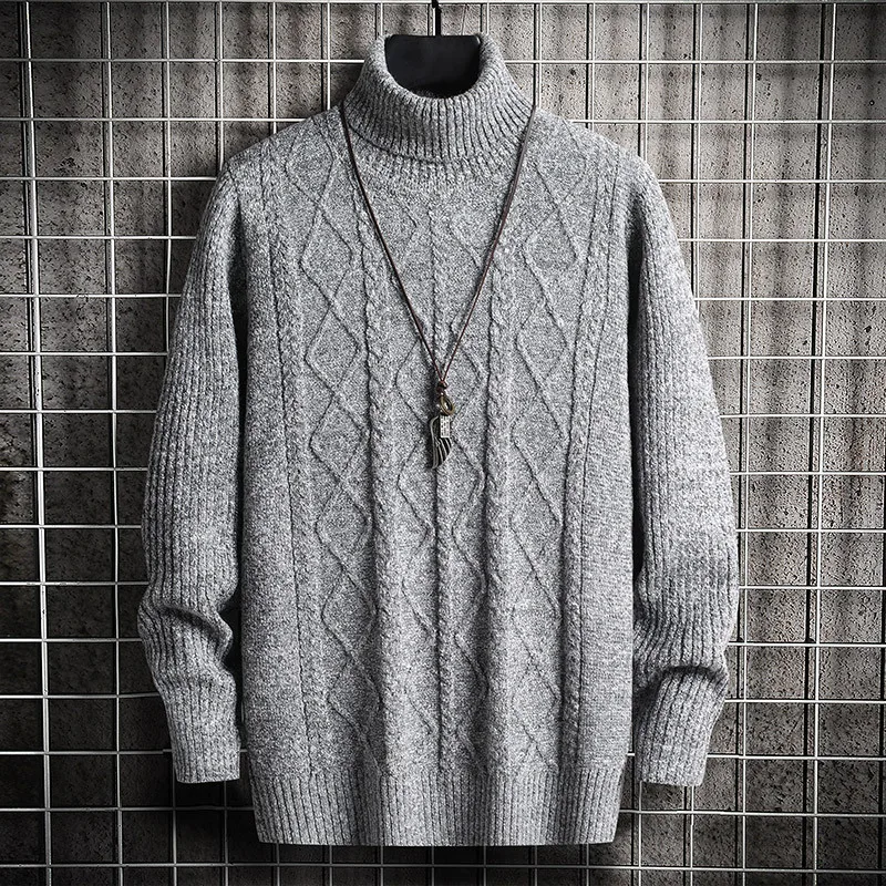 

Autumn Winter Turtleneck Sweater Men Solid Color Male Knitted Slim Thin Korean Style Fashion Casual Sweater Men Long Sleeve Coat