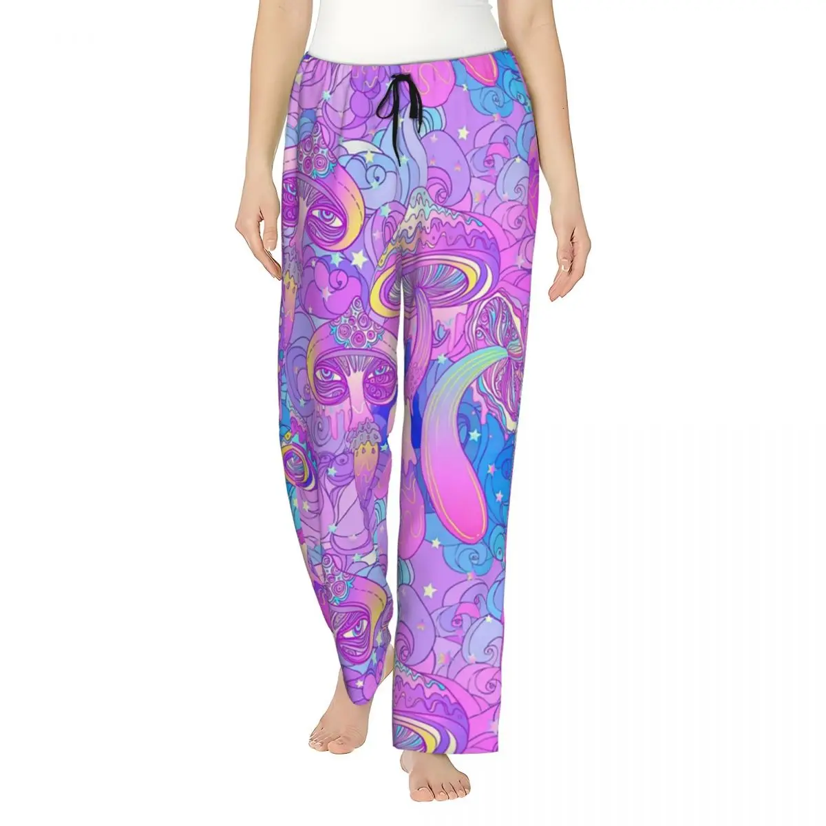 

Custom Psychedelic Magic Mushrooms Print Pajama Pants for Women Lounge Sleep Drawstring Sleepwear Bottoms with Pockets