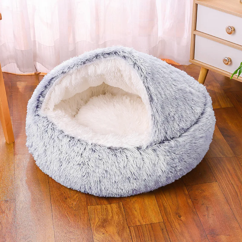 

Comfy Calming Accessories Round Warm Cats Bed Pet House Supplies Sleeping Bag Winter Long Plush Cat Stuff Bed For Small Dogs