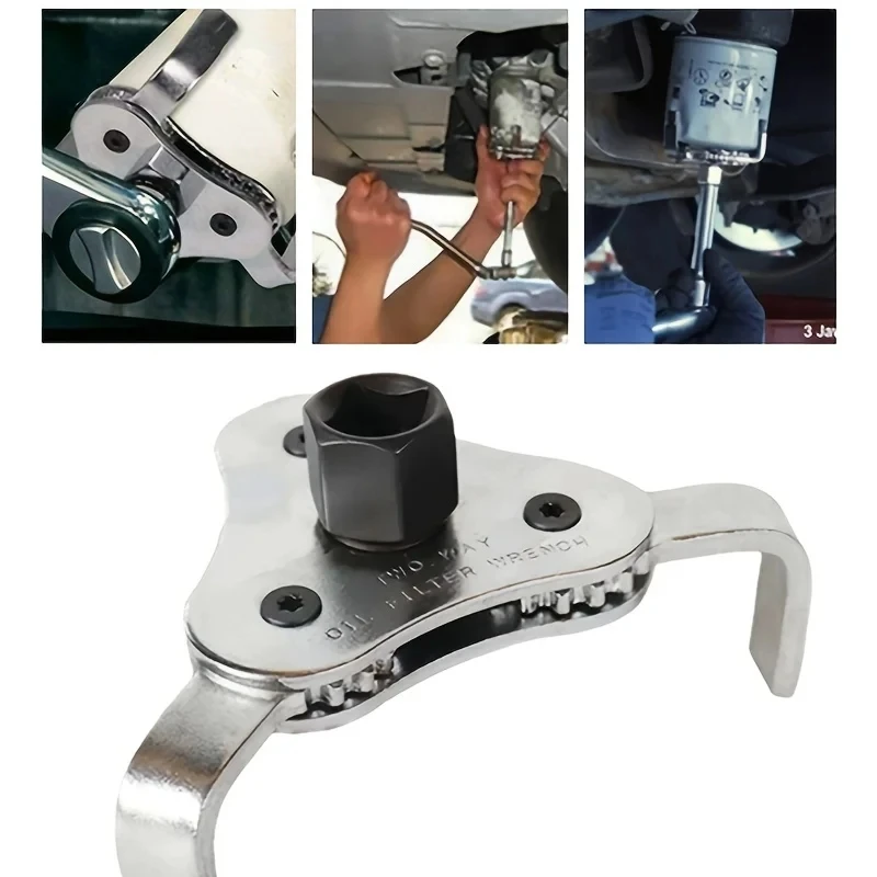 Universal Adjustable Oil Filter Wrench 2-1/2 Inch to 4.5 Inch Tool Set 3 Jaw Uninstall Removal Key