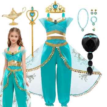 Jasmine Princess Dress Kids Girls Cosplay Aladdin Magic Lamp Costume Halloween Kids Birthday Carnival Ball Vestidos Outfits 1