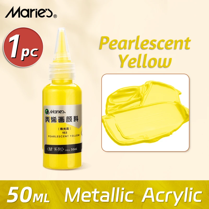 thumbnail image 1 of Pintura acrílica metálica Marie's de 50 ml, pigmentos brillantes y perlados con botella, plateado dorado para pintura artística DIY, madera, vidrio, 1 of 5