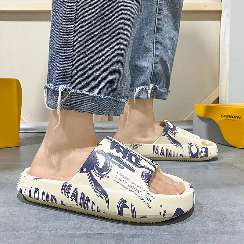 Summer Slippers Men Alphabet Design Soft Sole Beach Flip Flops Large size 47 Unisex Casual Slip-on Flats Sandals Women Shoe