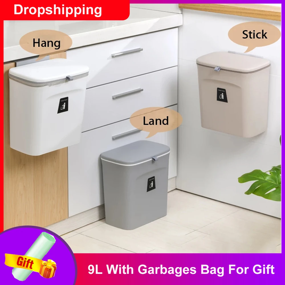 7/9L Kitchen Trash Can Wall Mounted Garbage Bin Recycling Garbage