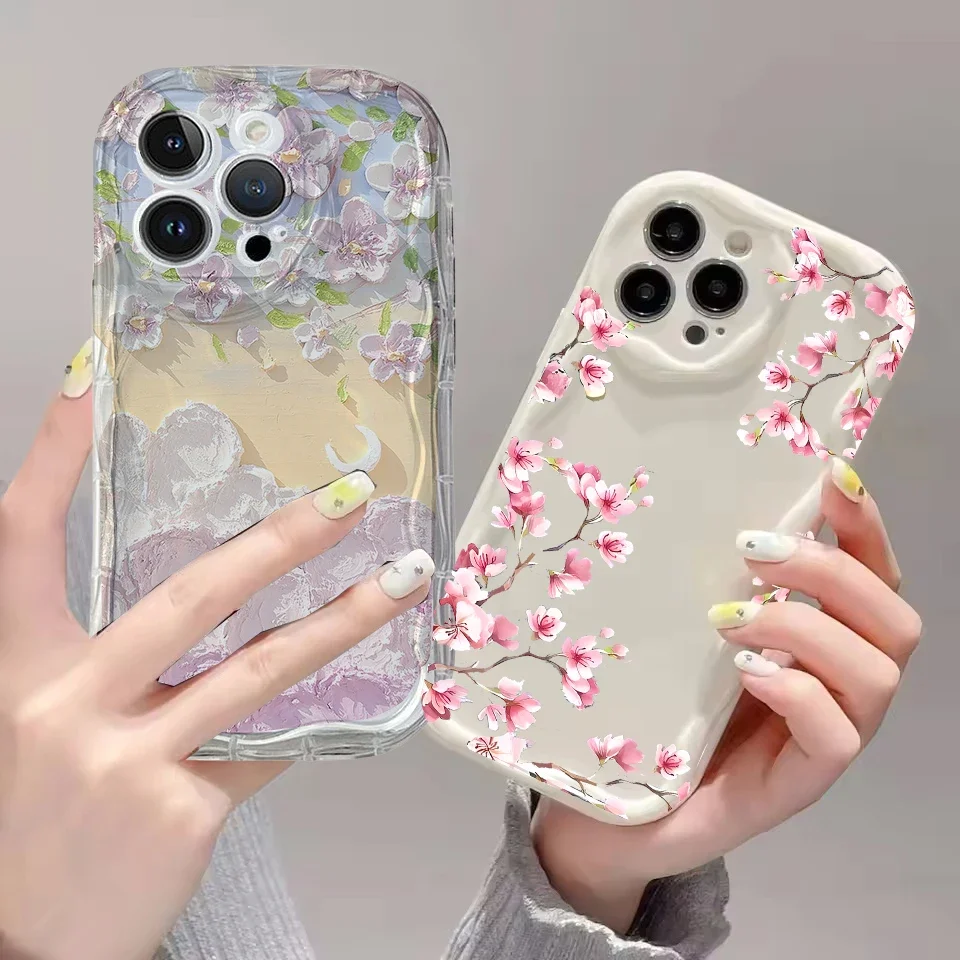 Flower Cream Wavy Edge Phone Case Cover