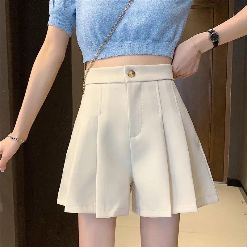 ladies clothes 2022 Women's Summer Fashion High Waist Pleated Shorts Female Casual Loose Wide-leg Shorts Ladies Solid Color Suit Shorts S37 plus size womens clothing