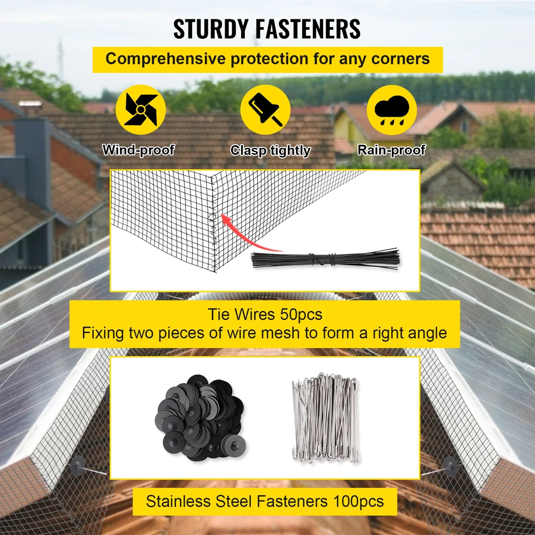 PORIYA 30m Solar Panel Bird Proofing KIT Stainless Steel Mesh & 100Pcs Fasteners - 3