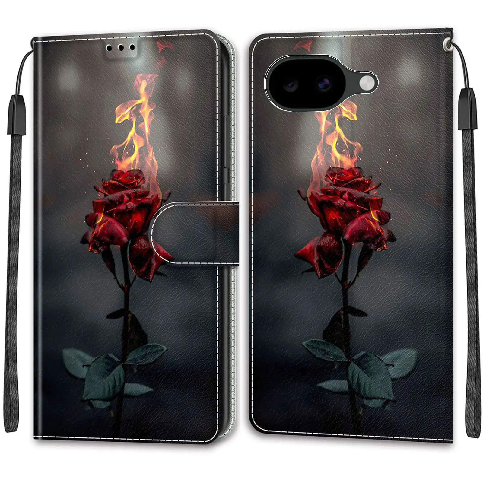 Leather Wallet Phone Case - Magnetic Flip Cover with Stand and Artistic Design