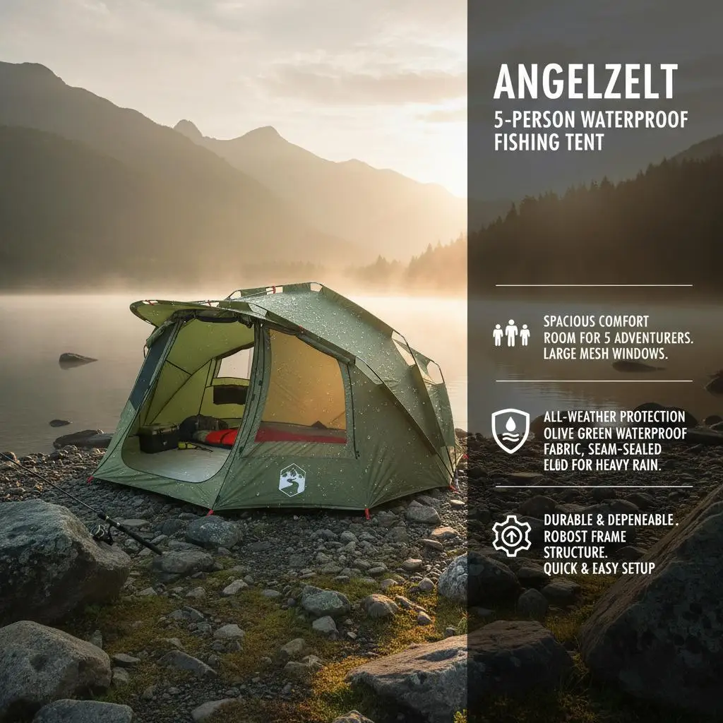 Anglerzelt für 5 Personen, olivgrün, wasserdicht – Detail 5