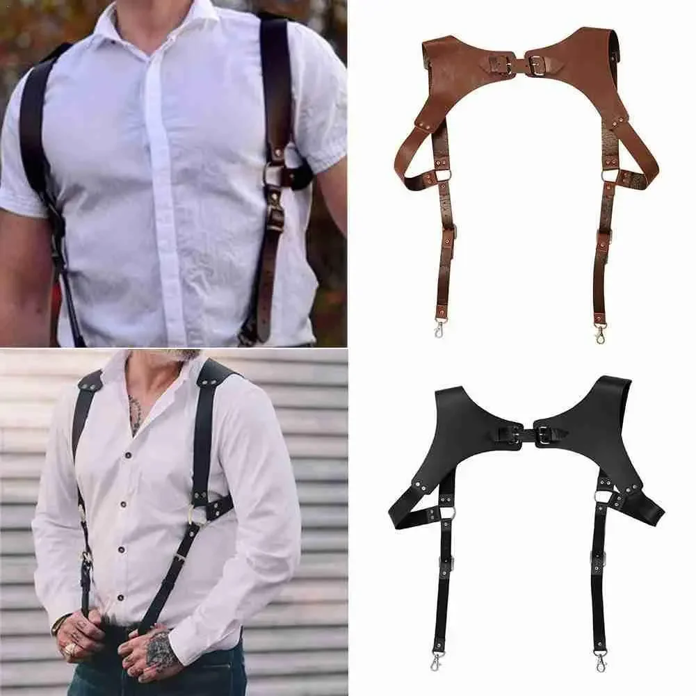 Work suspenders men's leather straps adult