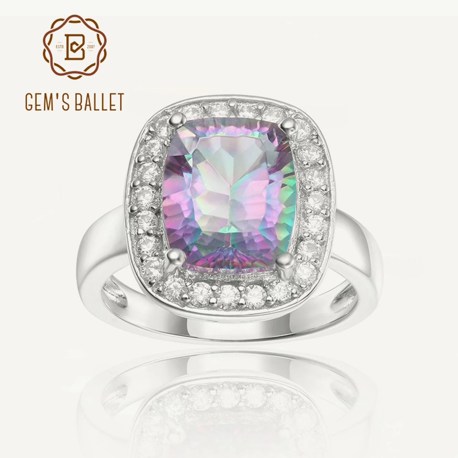 

GEM'S BALLET 925 Sterling Silver Cushion Cut Cocktail Ring Natural Mystic Quartz Gemstone Rings For Women Fine Jewelry 2021 New