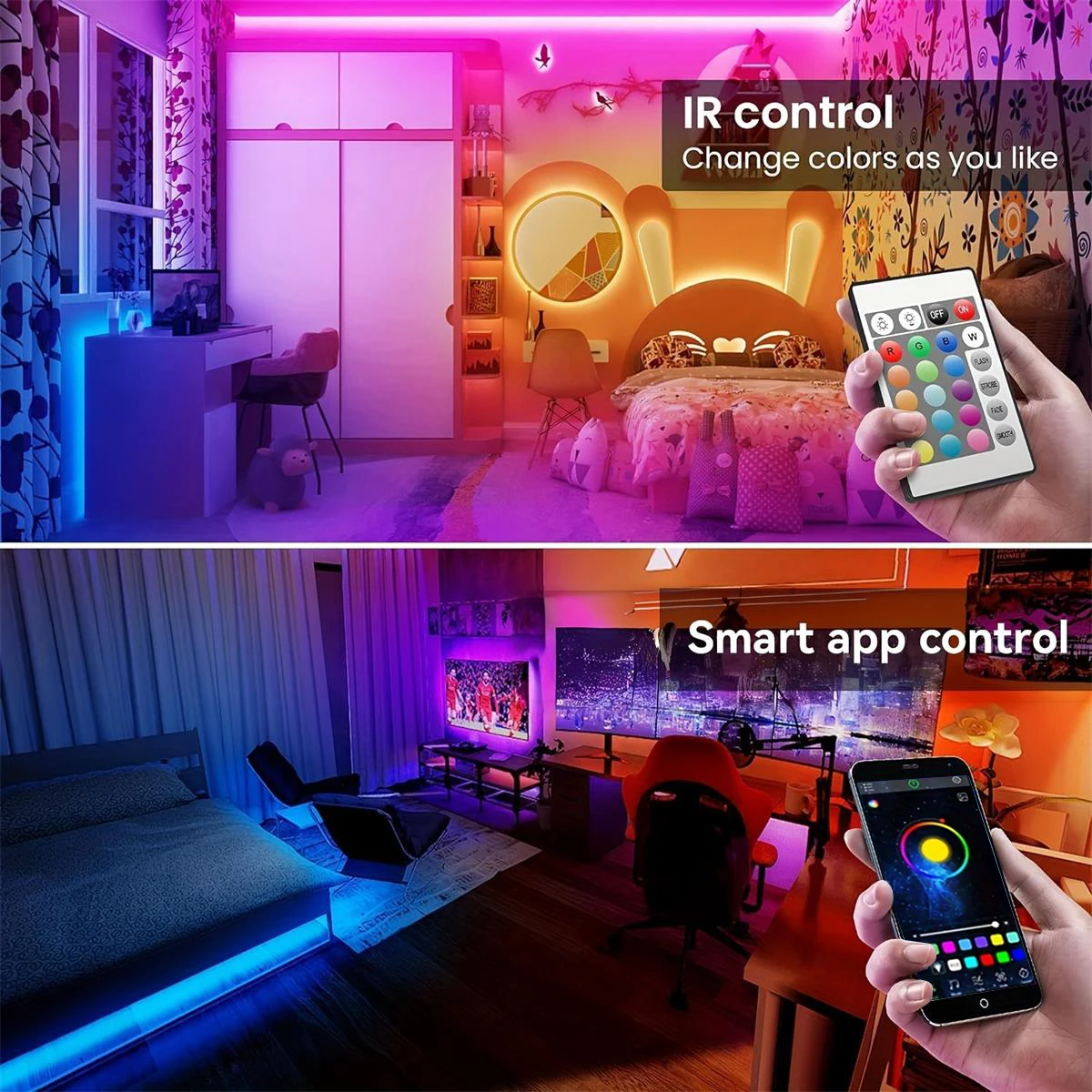 30LEDS/m  5050 RGB Light Strip Bluetooth App Control 12V DC US Power Supply LED Flexible Ribbon Diode Tape for TV Backlight Room 4