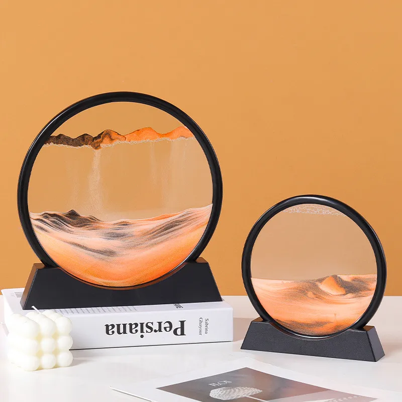 

Moving Sand Art Picture Round Glass 3D Deep Home Decor Hourglass Sand Resin Sandscape Motion Display Flowing Frame Display Gifts
