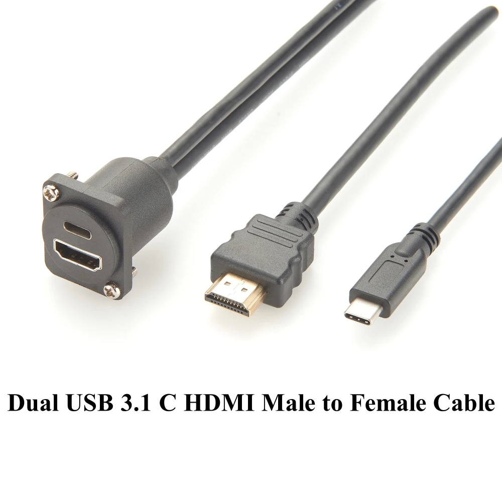 Dual USB 3.1 C & HDMI 1.4 Stecker auf Buchse Verlängerungskabel 10 Gbit/s 4K@30 Hz Flanschgehäuse Panel Mount für 3D-Kamera Pan Tilt Head