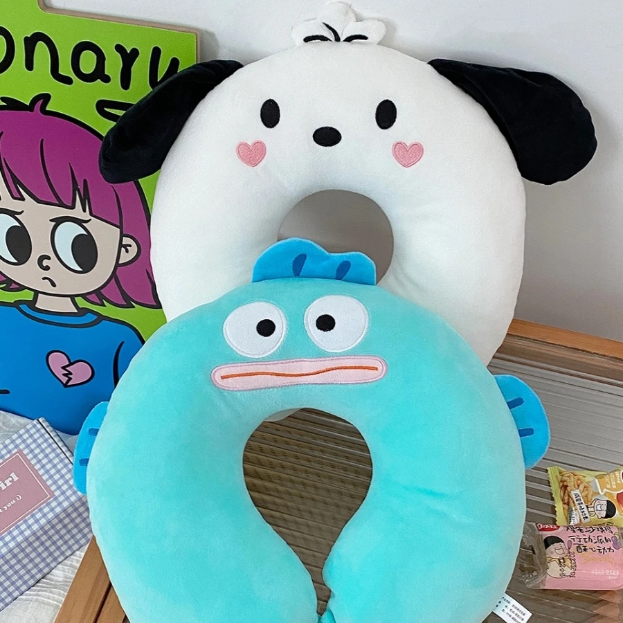 Comfortable Pochacco U-shaped Pillow Stuffed Anime Hangyodon Nap Pillow Travel Neck Pillow Japanese Style Portable Cute 3