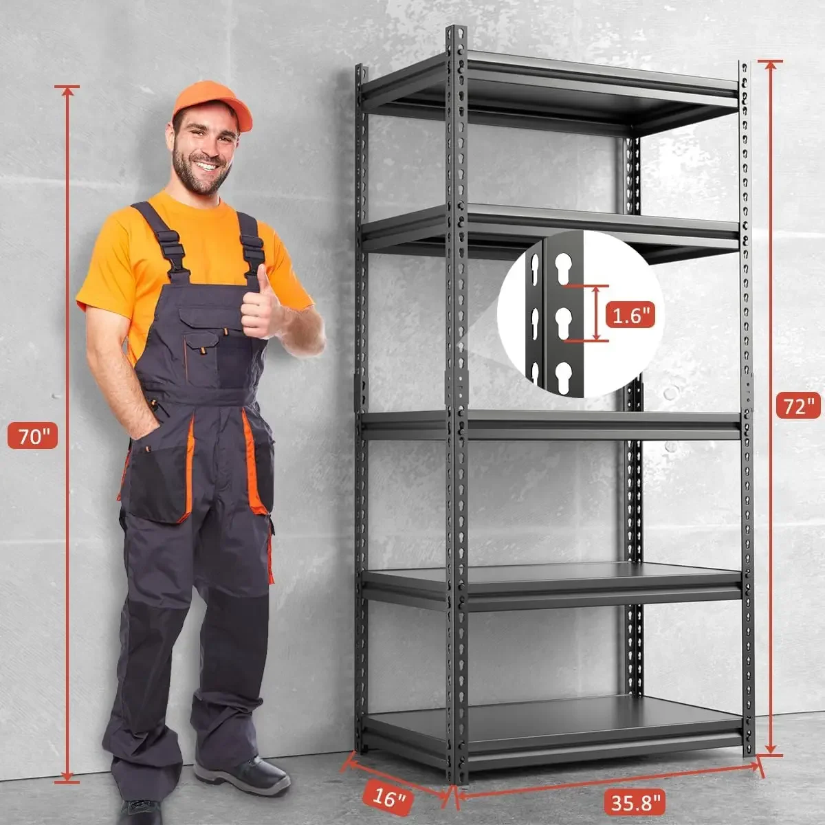 Garage Storage Shelves, Adjustable 5-Tier Metal Heavy Duty Shelving, Utility Storage Rack for Garage Organization Warehouse Base 2