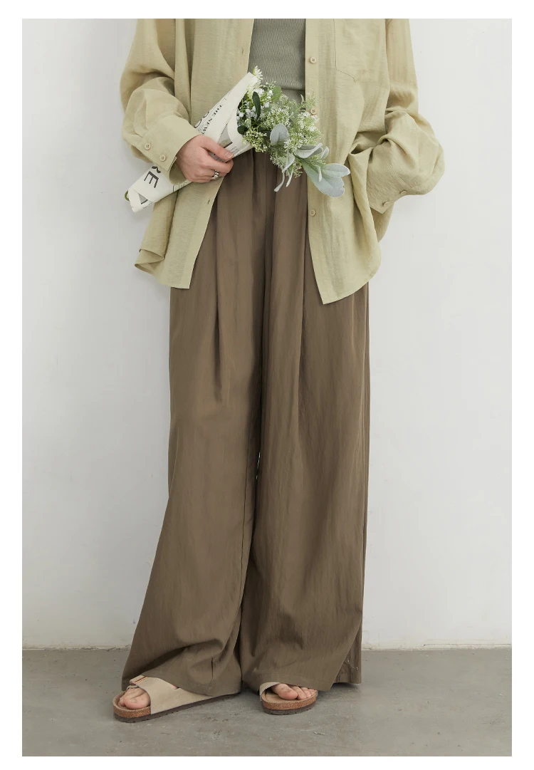 CHIC VEN Women Pants Solid Elastic Waist Loose High Waisted Casual Female Trouser Long Wide Leg Pant Spring Summer 2025