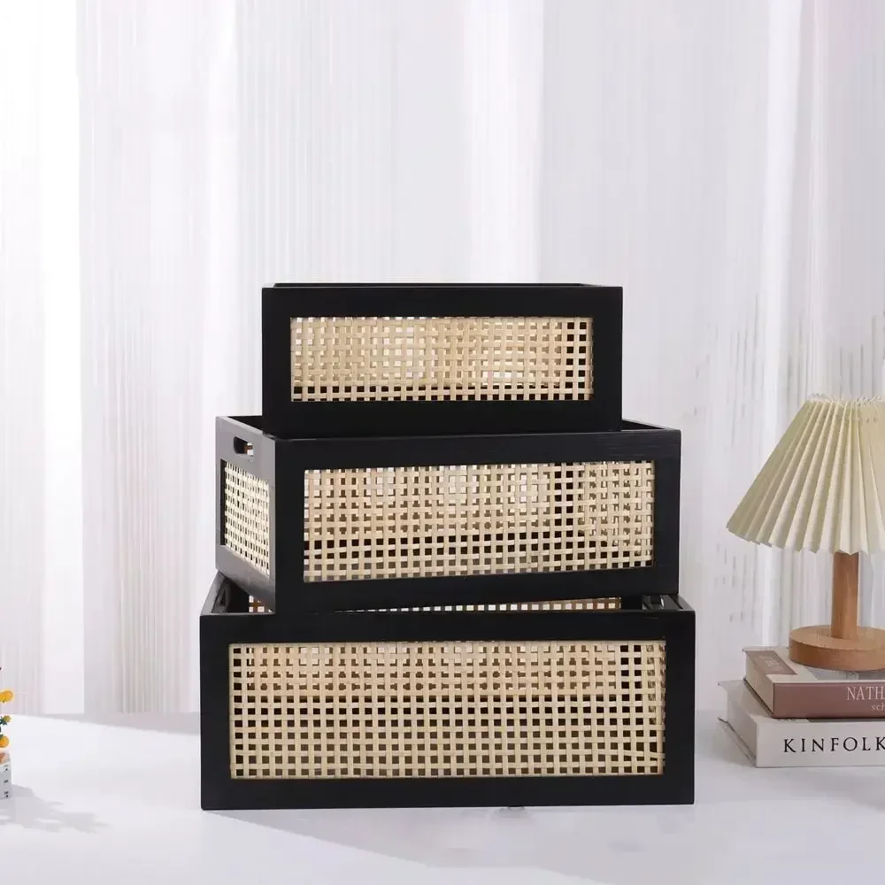 Retro Rattan Solid Wood Storage Box 4