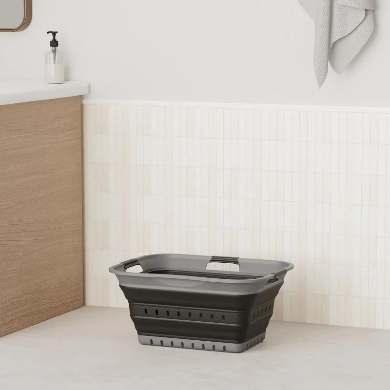 42L Collapsible Plastic Laundry Basket Foldable Pop Up Storage Container Organizer Space Saving